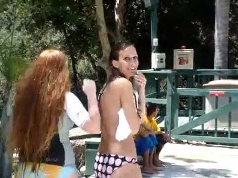 girl loses bikini top on waterslide