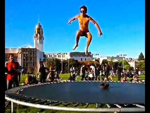 nude on a trampoline