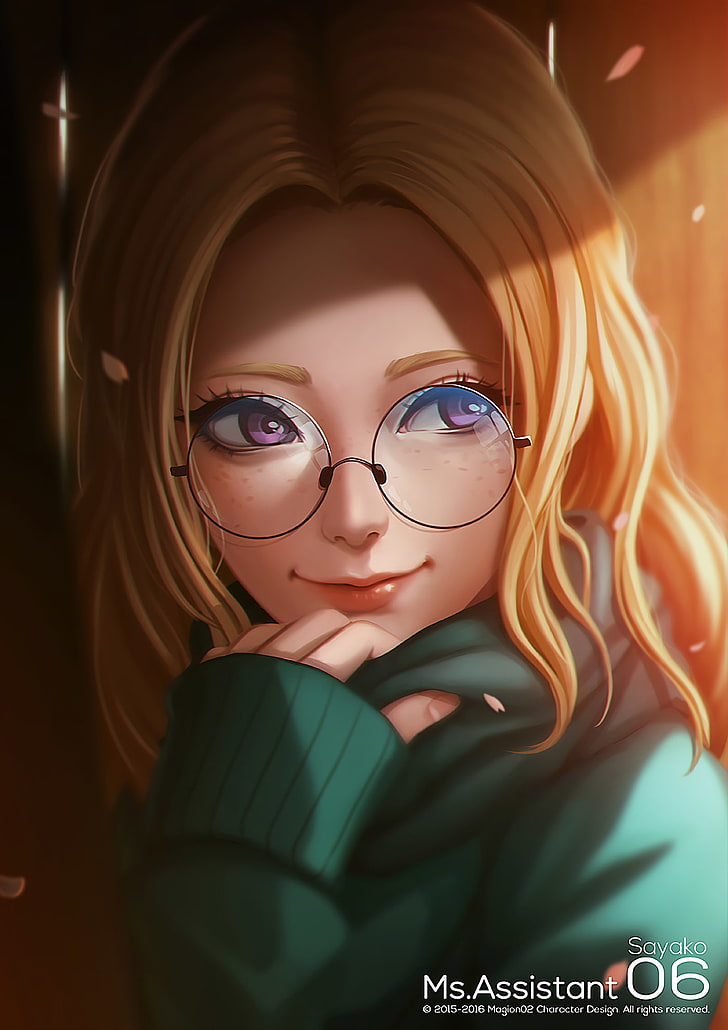 girl with brown hair and glasses