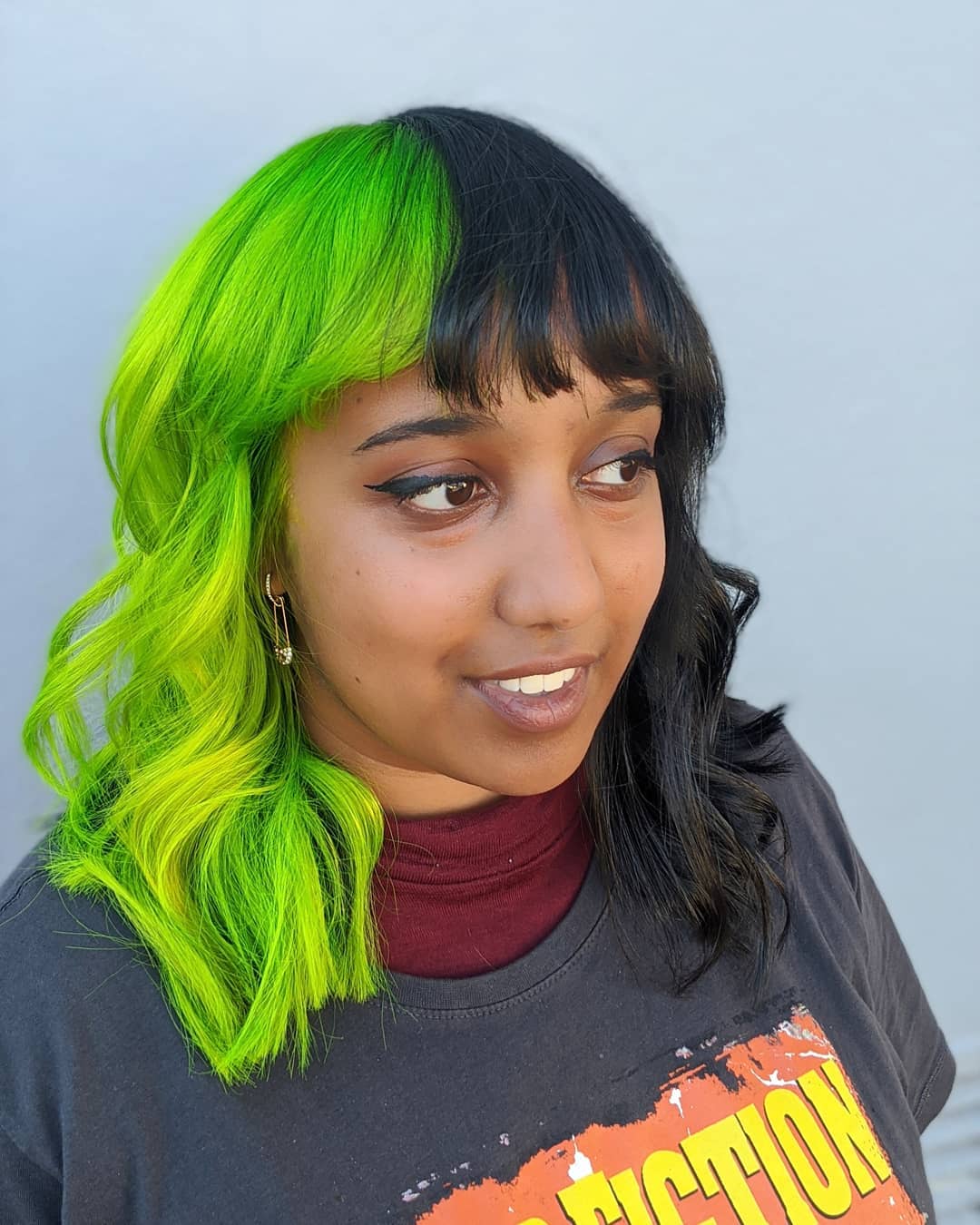half black half neon green hair