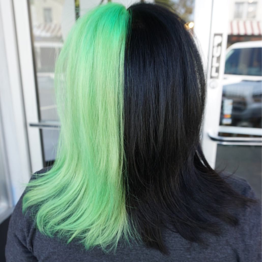 Best of Half black half neon green hair