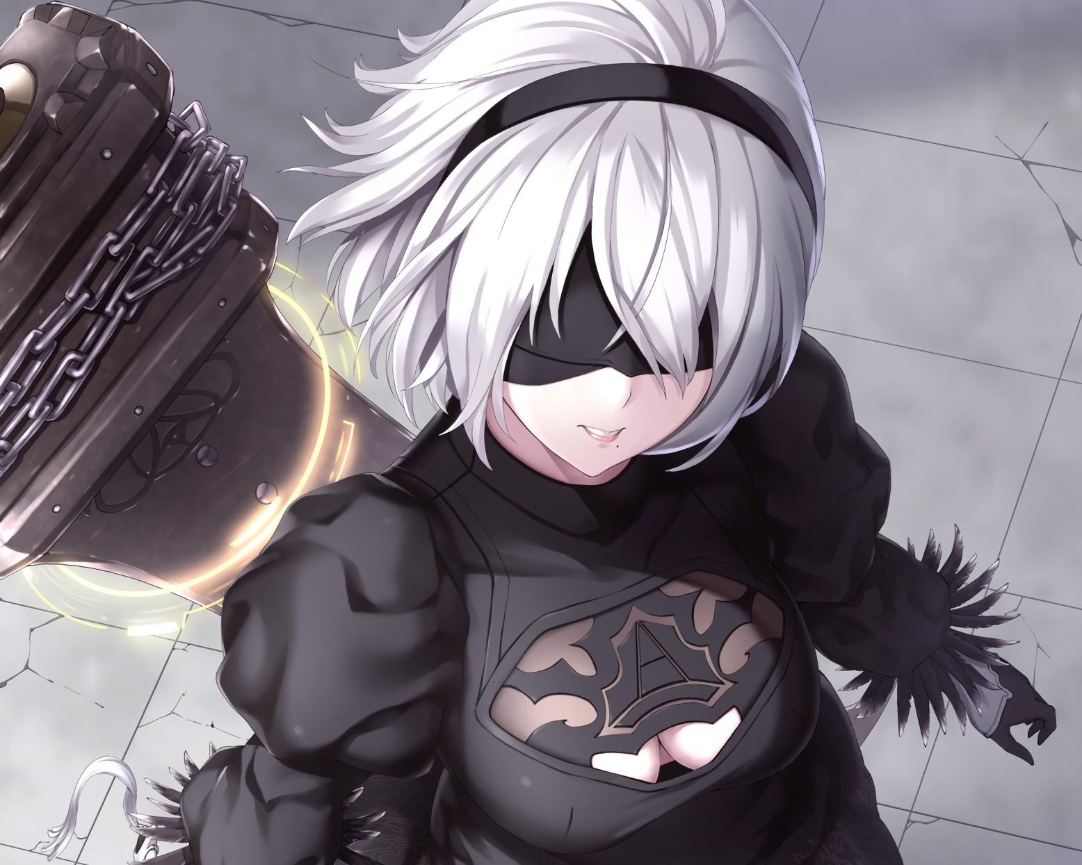 why does 2b wear blindfold