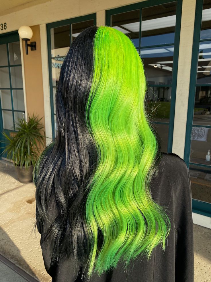 connie clutter recommends half black half neon green hair pic
