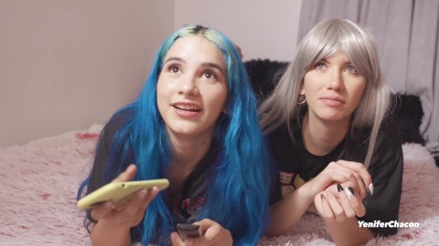 Blue Hair Lesbian Porn clit stimulator