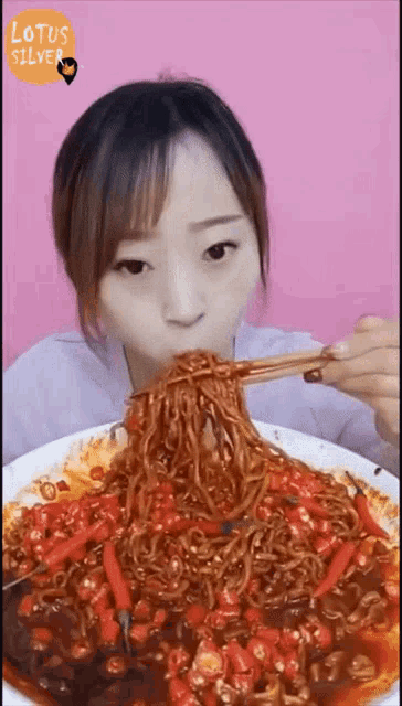 asian girl eating noodles gif