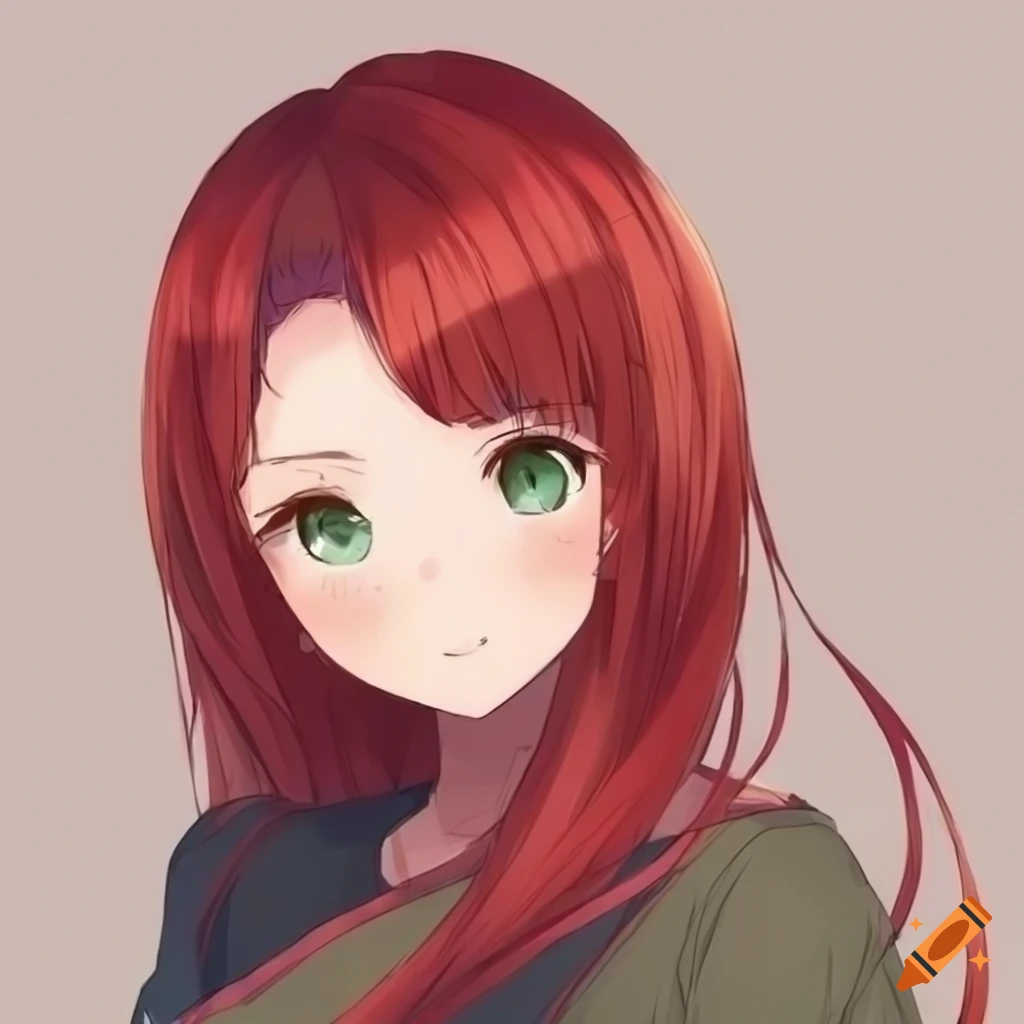 beautiful anime girl with red hair