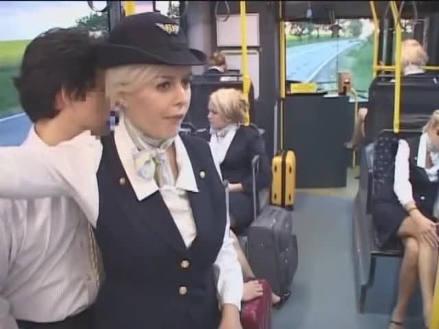 Big Tits Flight Attendant and brunette