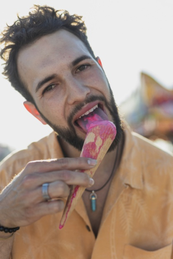 blind man eating ice cream