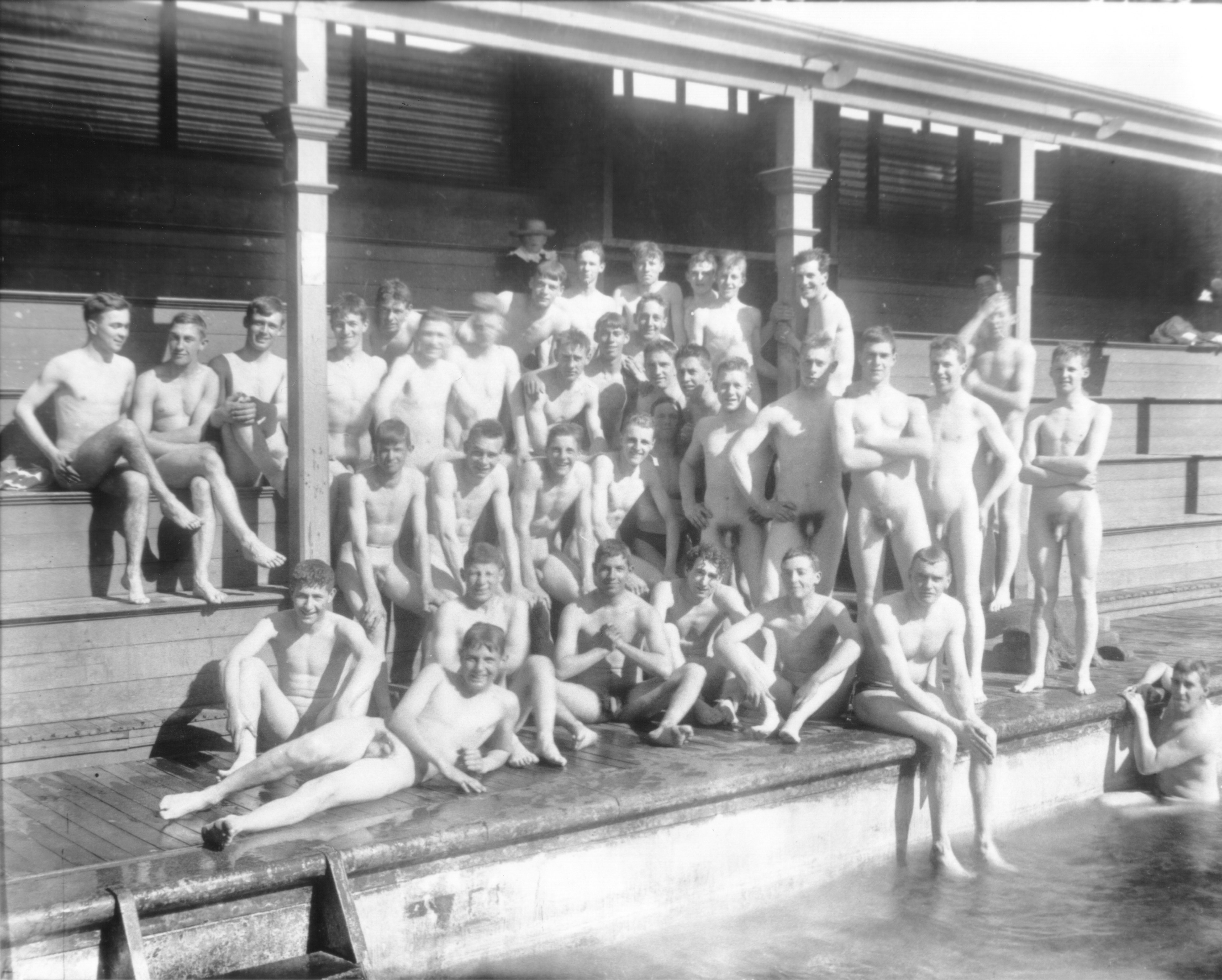 naked men swimming pool