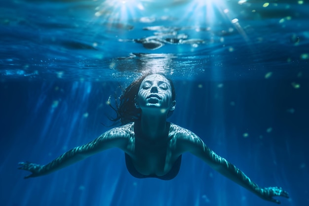 naked women swimming underwater